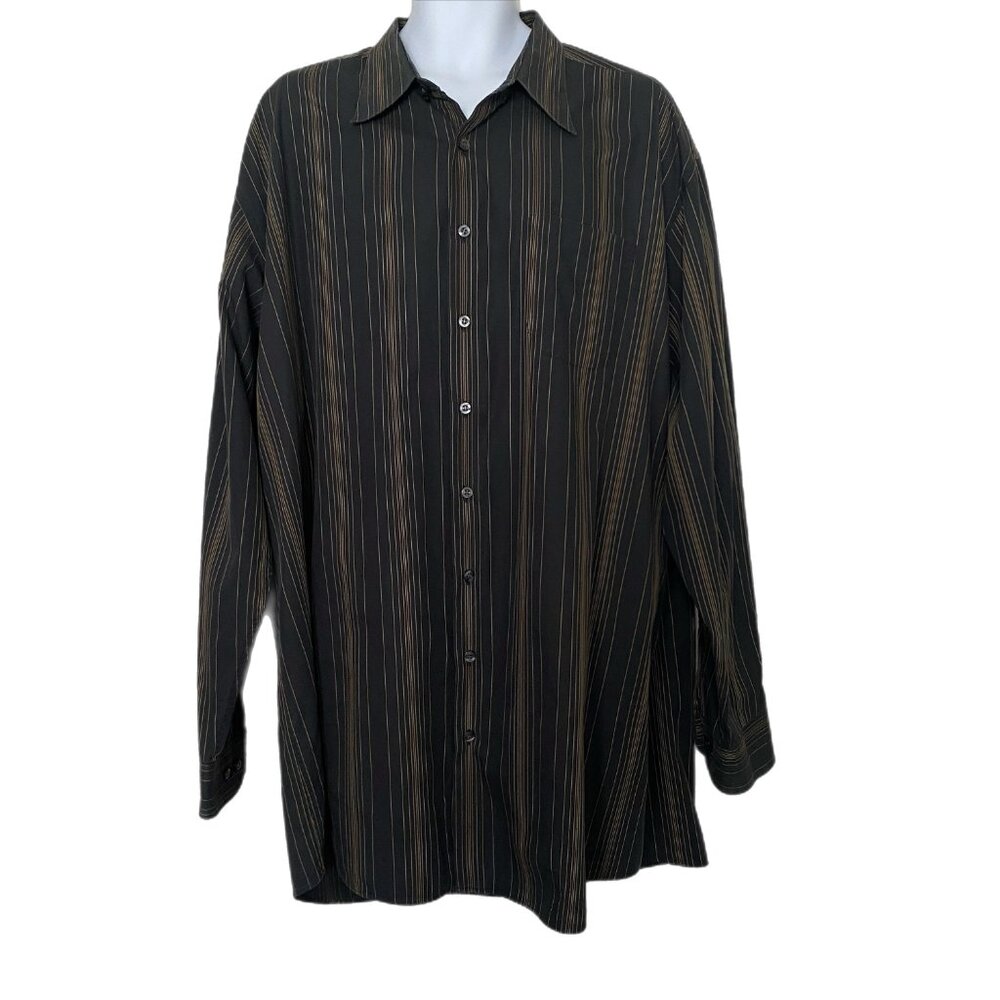 Mirto Long Sleeve Button Down Black/Gold Pinstriped Dress Shirt Size 2XT
